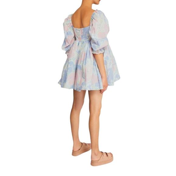 Selkie The Puff Babydoll MIni Dress White w/ Pastel Print Size Small - Picture 4 of 10